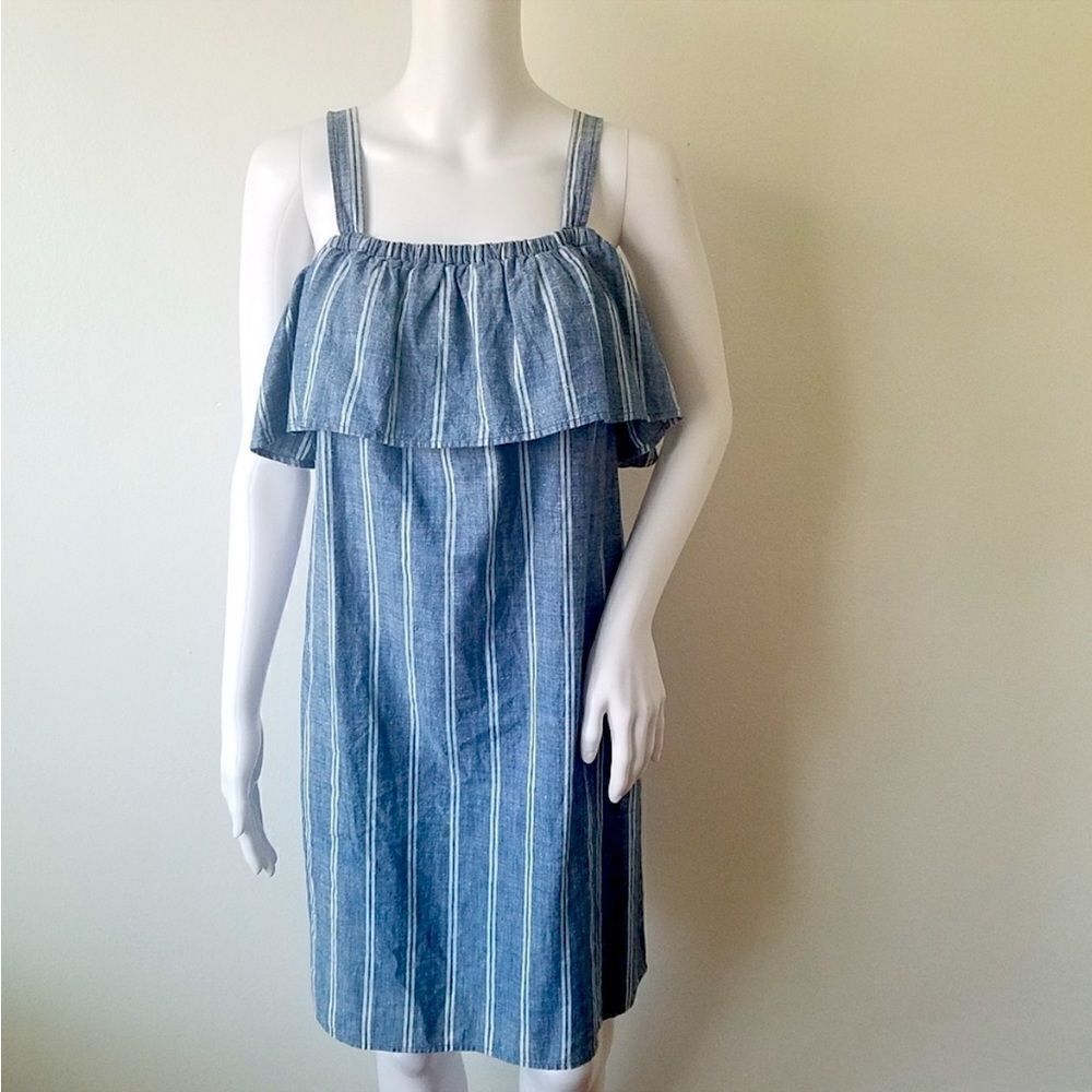 JCREW CHAMBRAY STRIPED RUFFLE DRESS‎